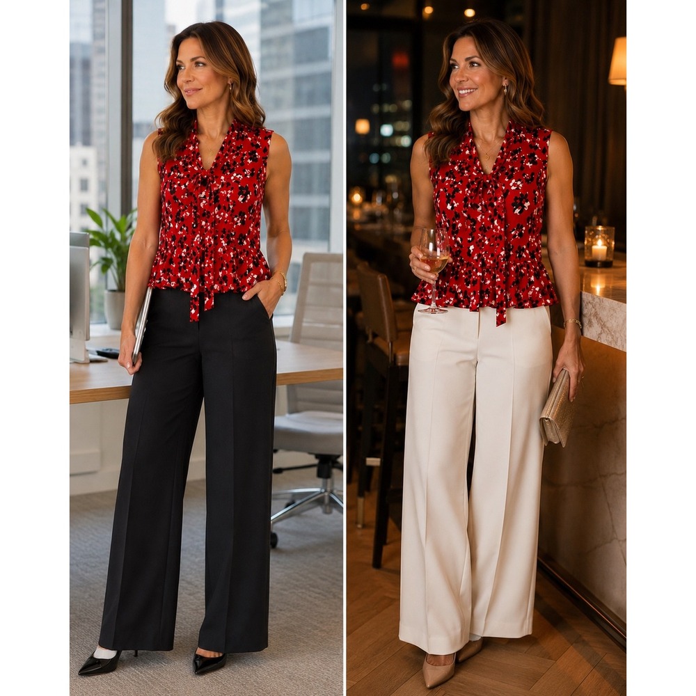 Banana Republic Top Red Floral Sleeveless Peplum Ruffle Blouse XS